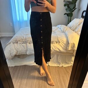 Reformation navy button front ribbed knit midi skirt